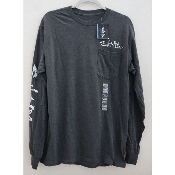 Salt Life SLM10303 Men Sz M Gray Heather Hook Line and Sinker L/S Pocket Tee - Picture 1 of 7